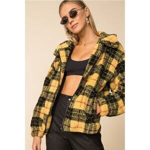 Superdown Revolve Ria Plaid Teddy Jacket Size Small
